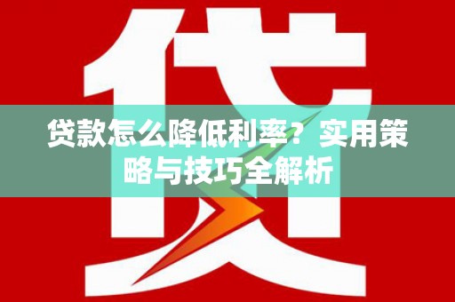 新埤贷款怎么降低利率？实用策略与技巧全解析